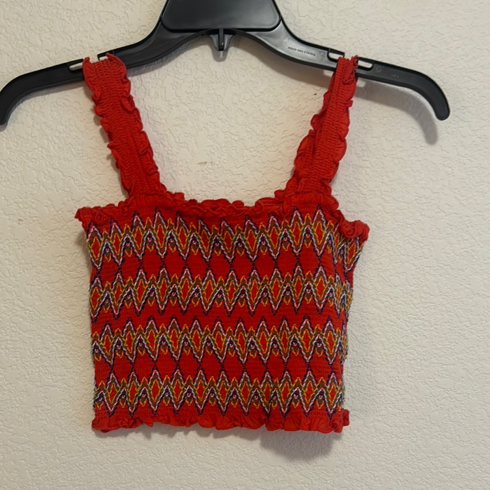 Red and Green Smocked Crop Tank Top